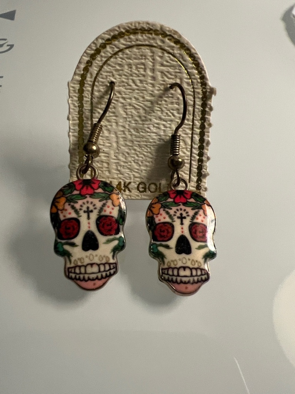 Day of the Dead Sugar Skull Dangle Earrings - Multicolor